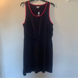 NWT GAP Navy Blue Sleeveless Dress Hot Pink Trim Drawstring Waist Womens M